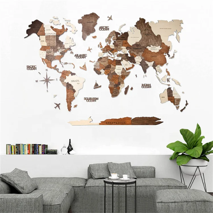 New home office gifts large push pin map decoration art wall world travel map 3D wood world map