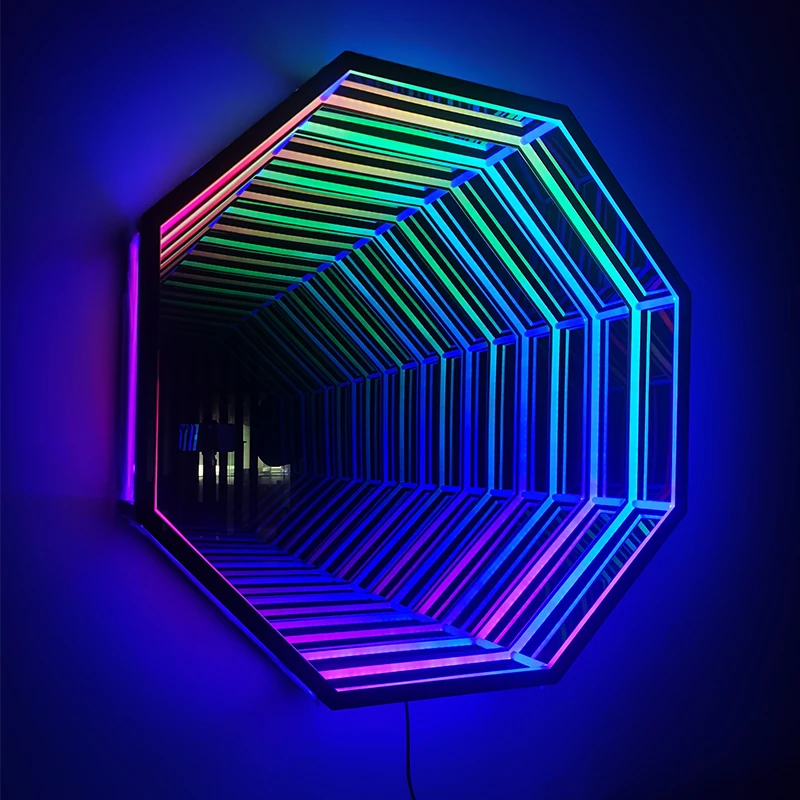70cm Large Octagon Modern Nordic Luxury Led Glass Mirror Home Smart Infinite Magic Mirror RGB Color Changing Wall Lamp