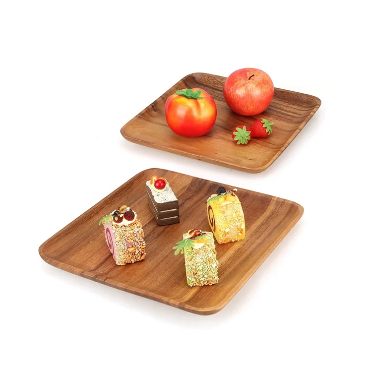 Factory custom set of 2 square acacia wood dinner plates catering platters