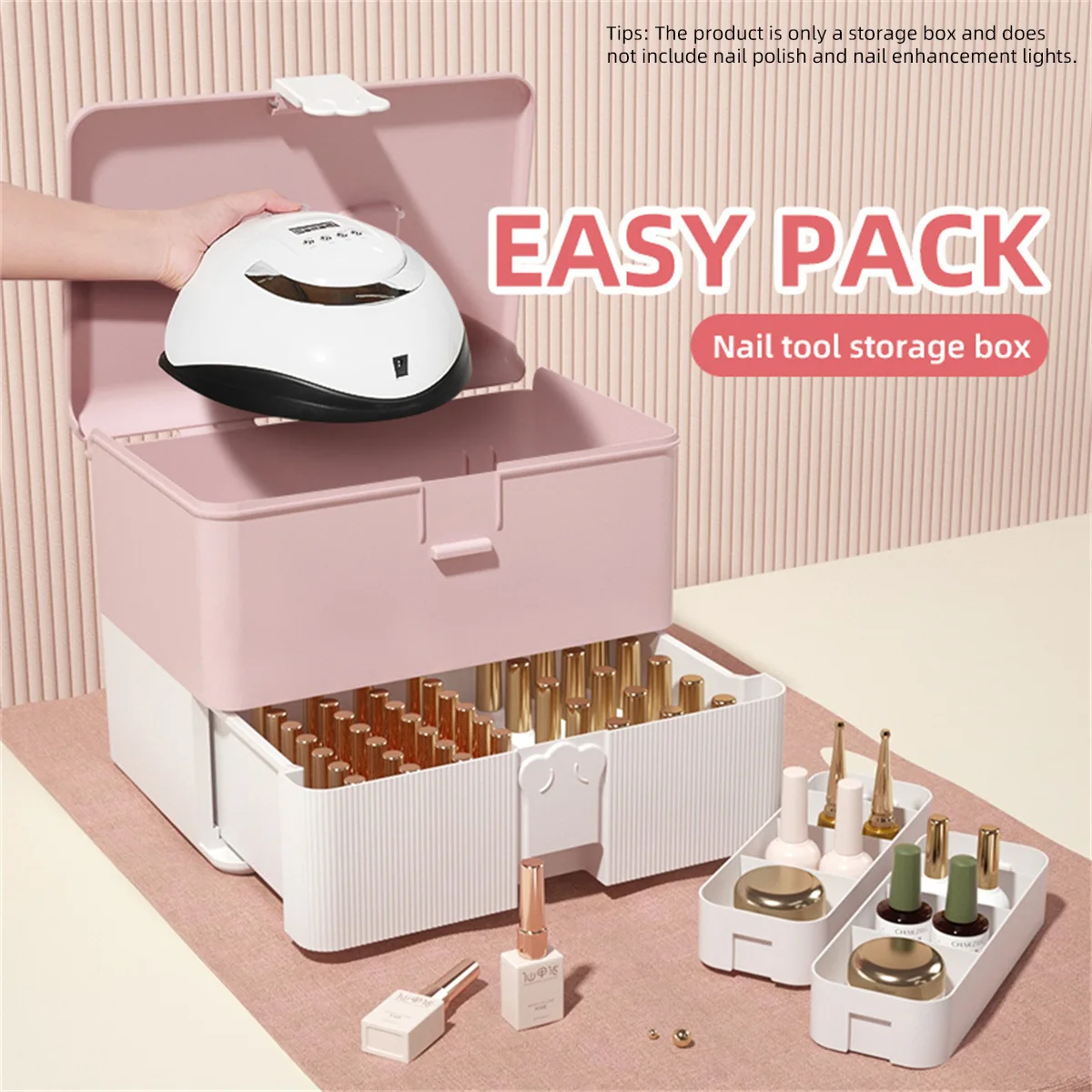 Cute Kawaii Nail Tools Storage Box Portable Handle Multi-Layered Big Space Green Pink Manicure Cosmetics Makeup Kits Holder
