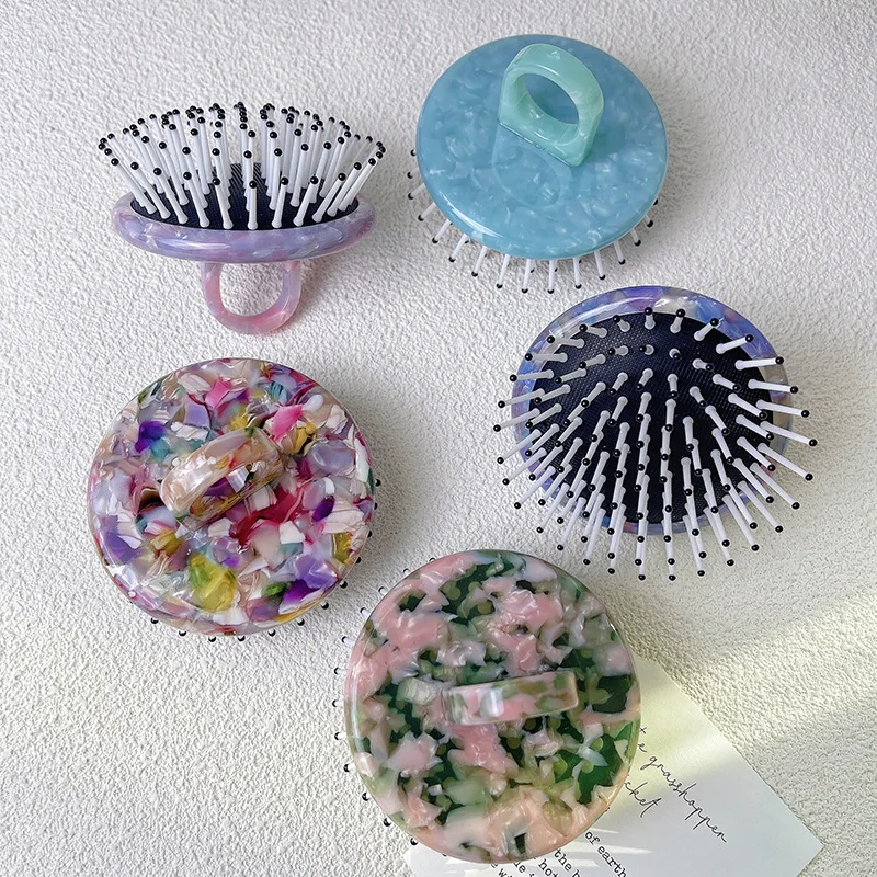 HONEY Custom Factory direct sales round acetic acid massage hair comb head treatment cellulose acetate comb wholesale