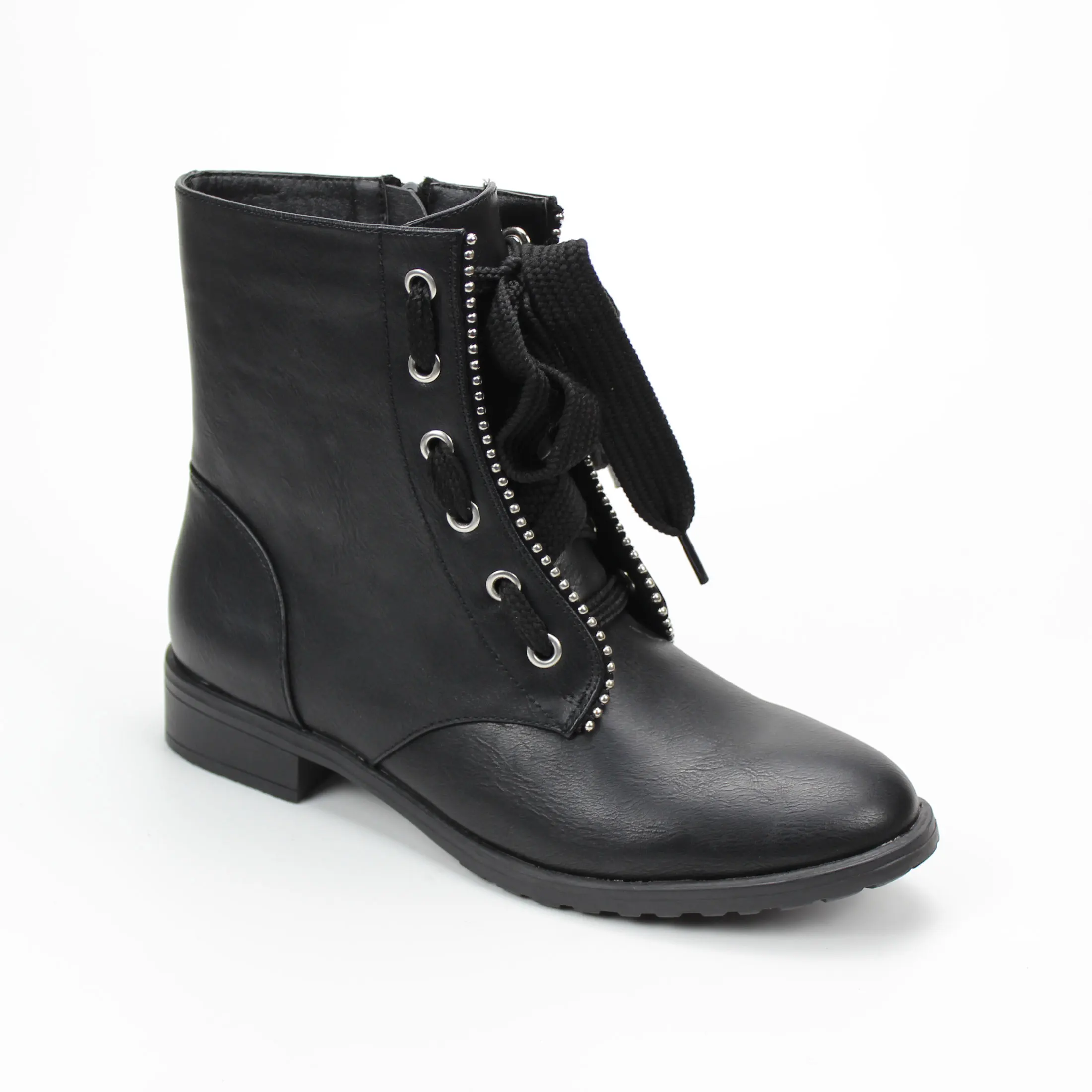 
TPR outsole pu upper pu midsole textile lining lace-up low heel women fashion martin boots spring autumn lady boot with zipper 