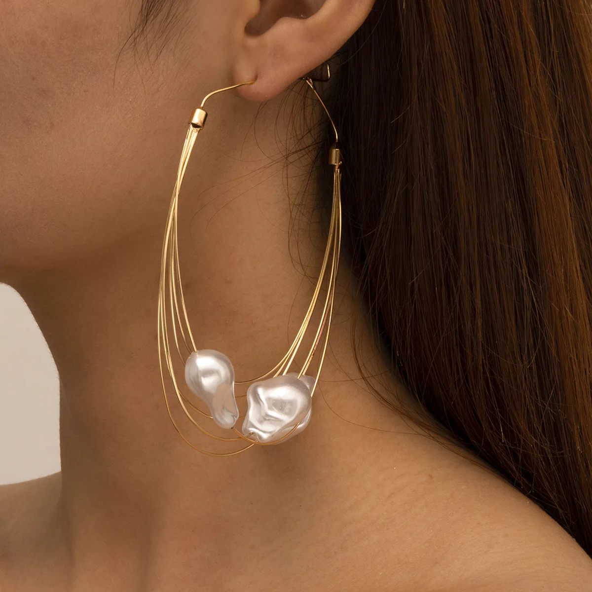 2022 Baroque Irregular Pearl  Multi Row Baroque Pearl Earrings Baroque Pearl Tassel Drop Dangle Hoop Earrings for Women