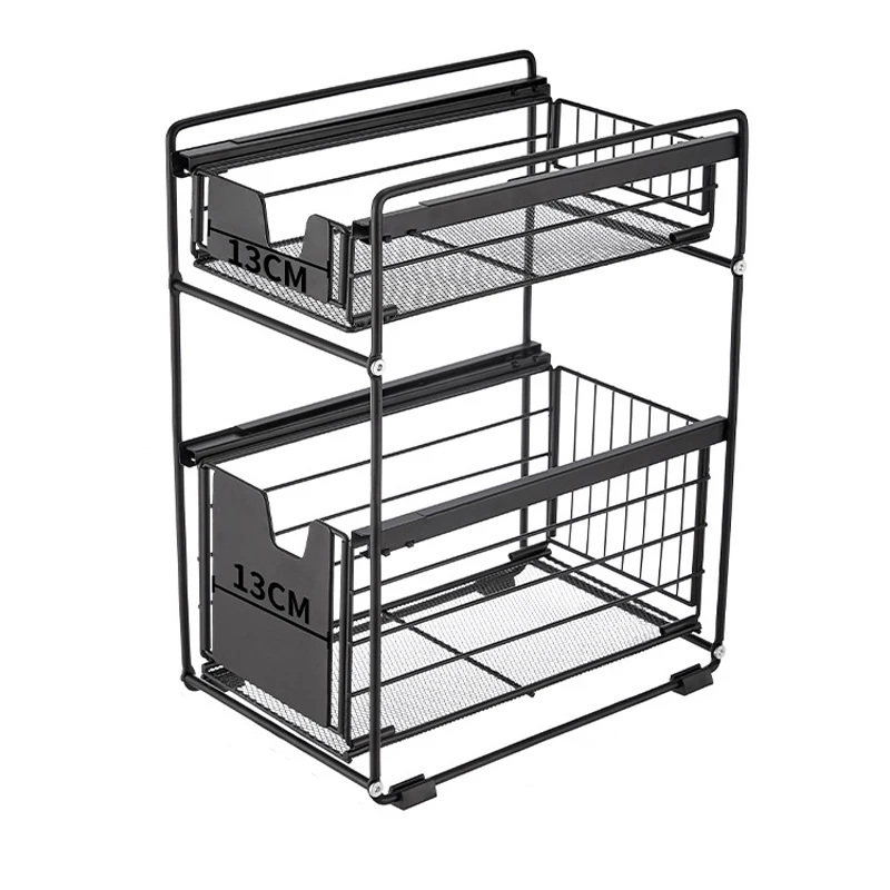 Multi-functional 2-layer Metal Wire Kitchen Corner Shelf under the Sink Bathroom Storage Rack