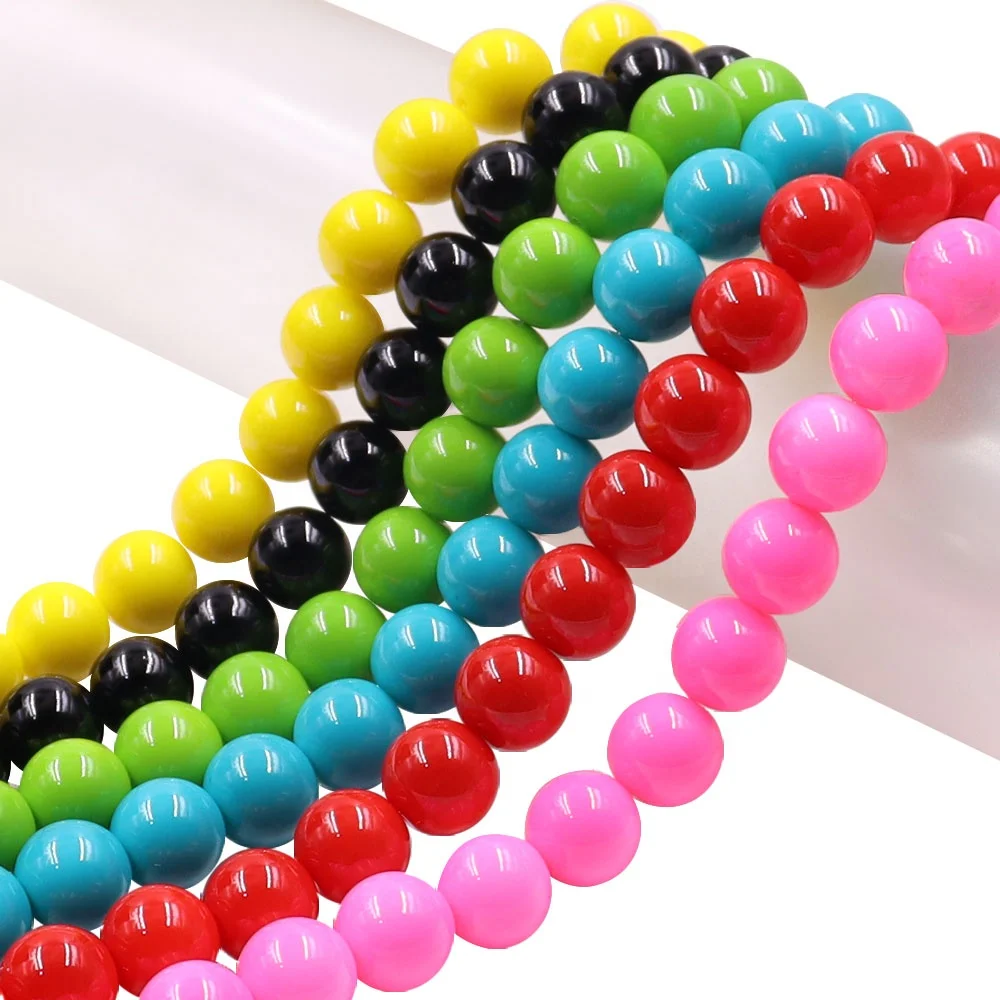 Wholesale 12mm Solid Color Crystal Glass Beads 48 Stock Mixed Colors Non-Trace Baking Varnished Loose Beads for Jewelry