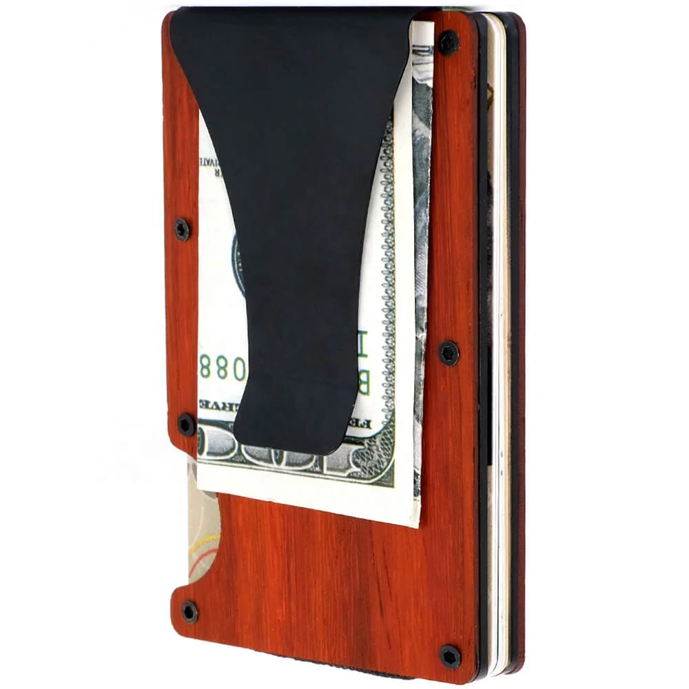 
New Arrival RFID Mens Slim Wallet Wooden Minimalist Wallet ID Card Holder Carbon Fiber Wallets for Men 