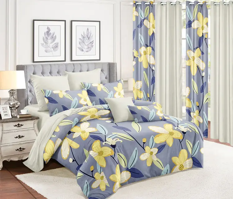Fashionable Patterns Bedding Sets With Window Curtains Living Room 4 Piece Bedding Bedspread Set And Sheet Bedding