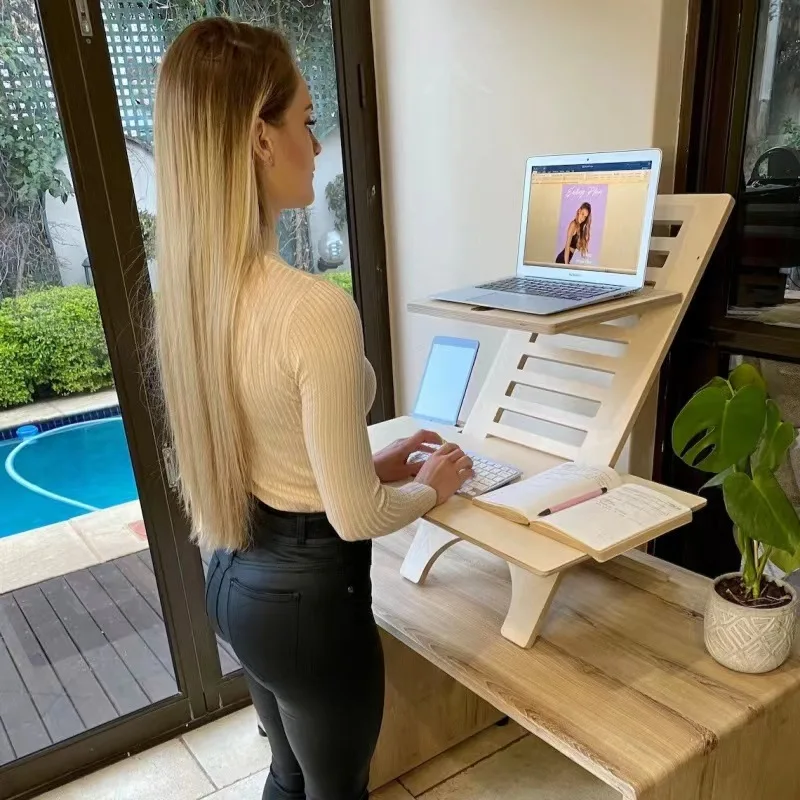 Height Adjustable Ergonomic Laptop Stand Home Office Furniture with No-Screw Technology Sit-Standing Computer Desk