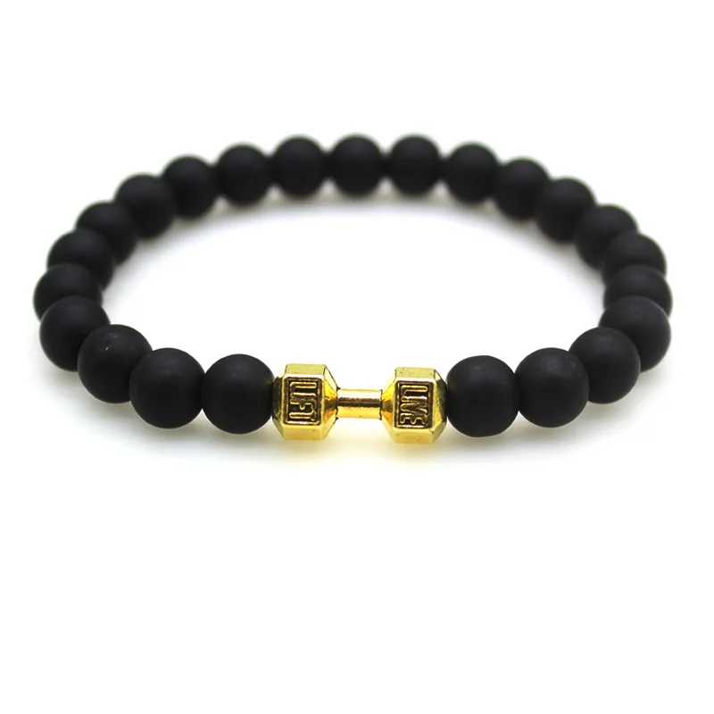 AA01575 Natural Black Volcanic Lava Stone Dumbell Bracelet Beads Bracelets for Women Men Fitness Barbell Jewelry