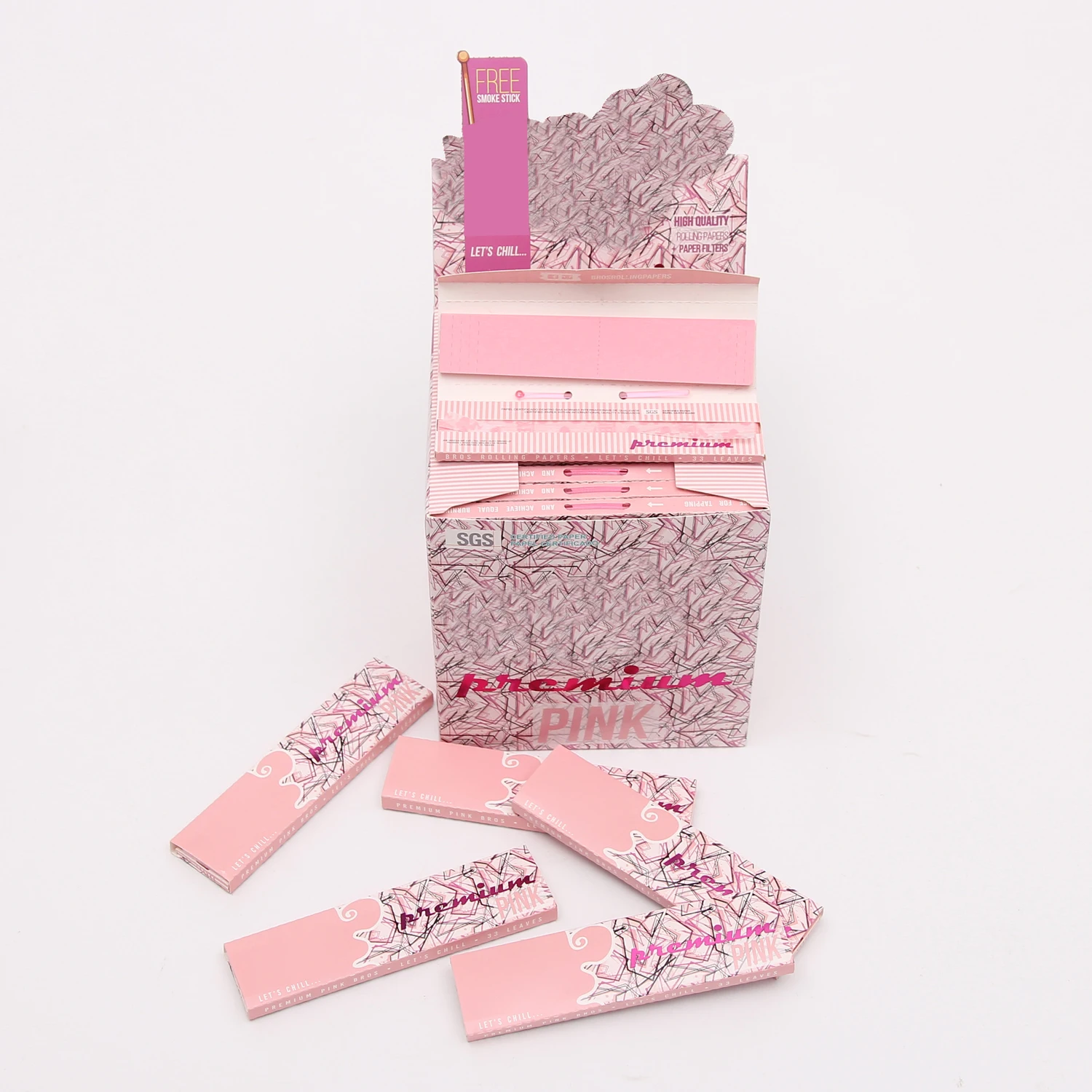 Custom smoking rollings pink rolling paper with filters tips white with pink line