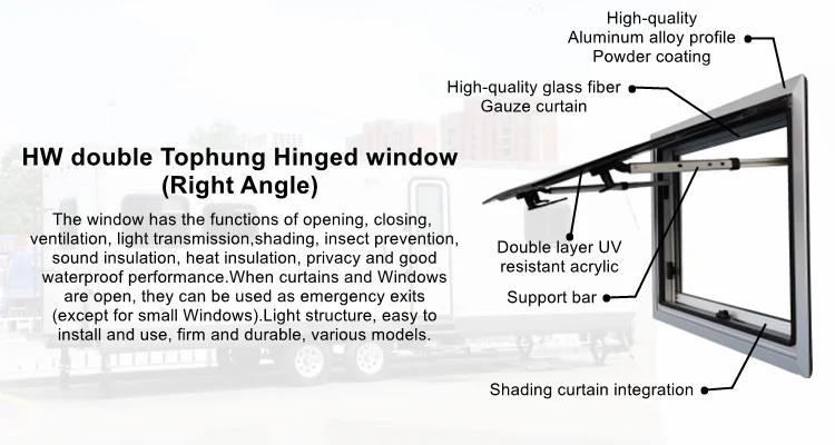 2024 TONGFA Double layered hollow anti UV acrylic RV windows equipped with screens and sunshades
