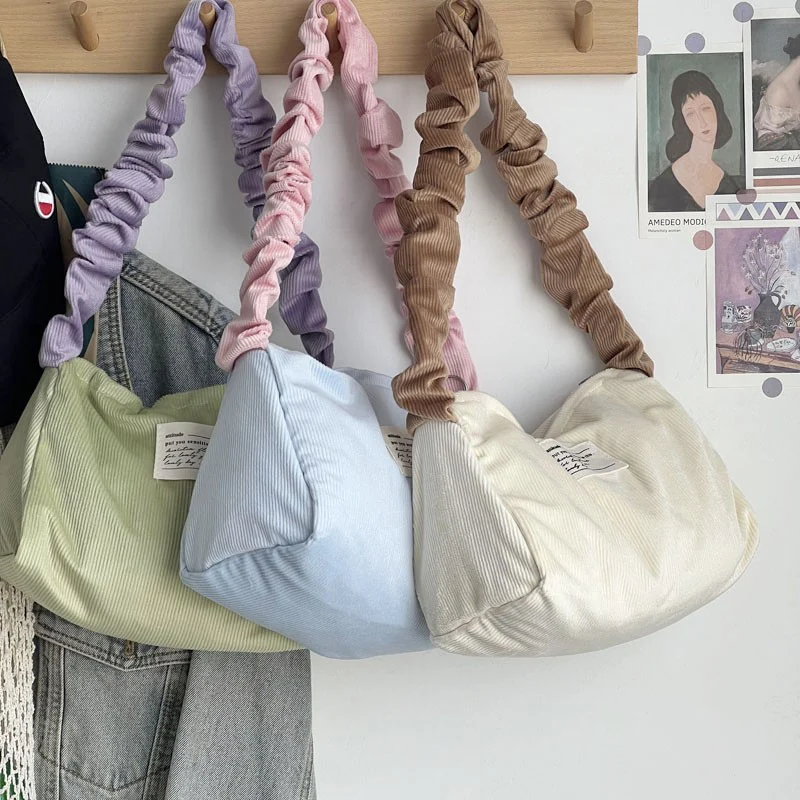 Personalized color corduroy Handbags Wholesale Casual Light Weight Shoulder Bags Custom Tote Bag