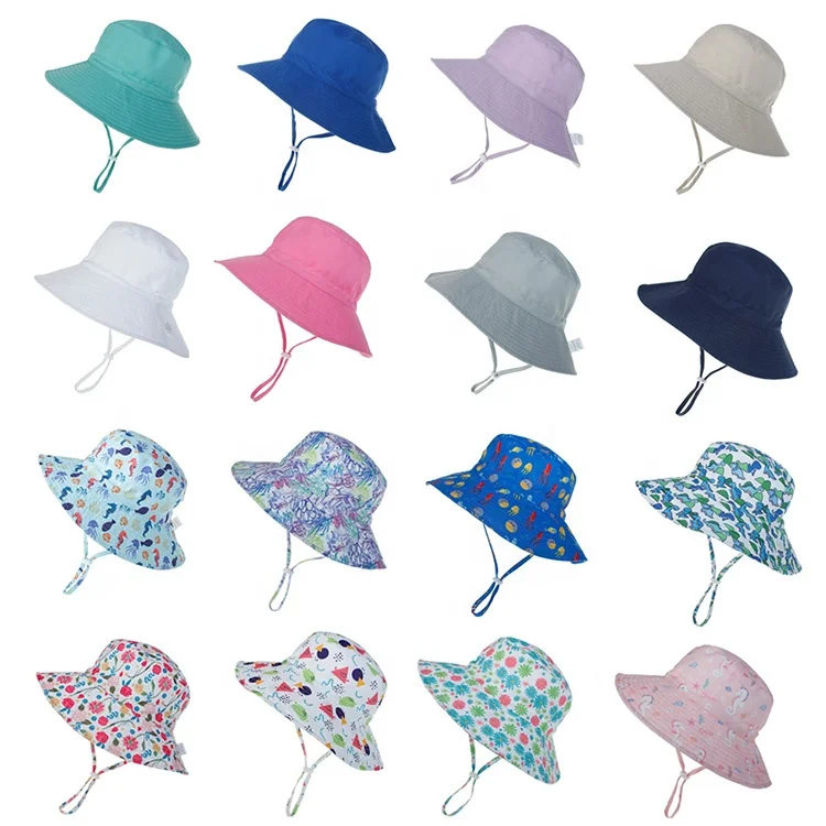 Children Lightweight Safari Sun Hat UV Protection Bucket Hat Quick Dry Fishing Hat with String For 0-6 years for wholesale