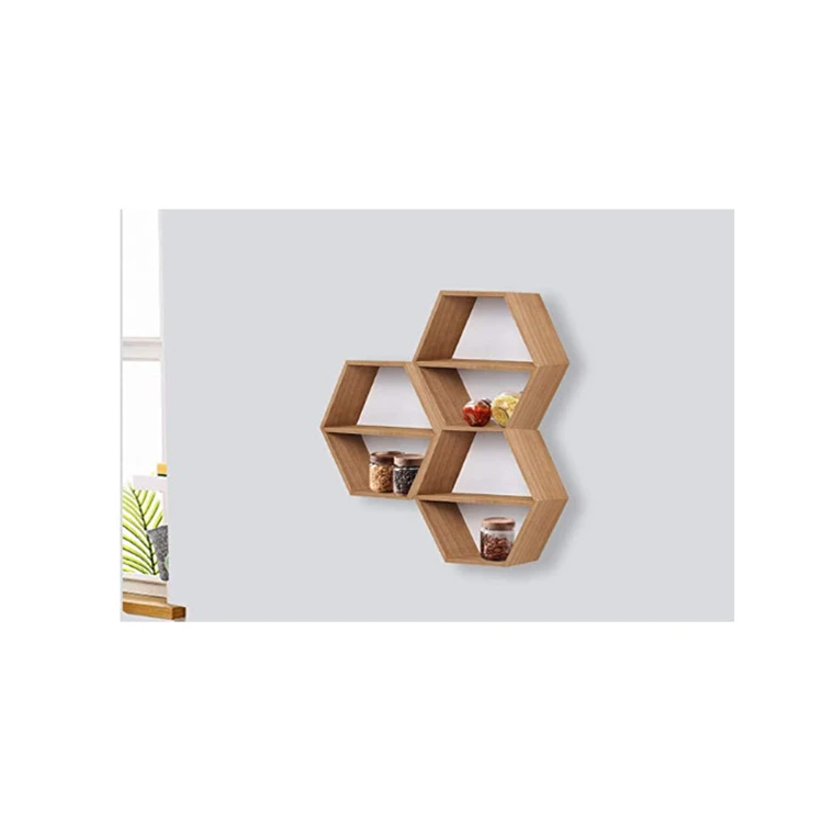 
2 Tiers hanging Christmas decorative display holder wall mounted hexagonal floating shelves 