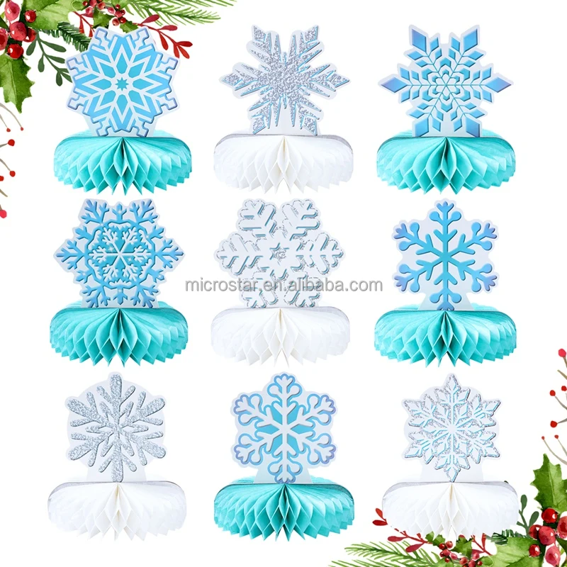 9 PCS Christmas Snowflake Honeycomb Set Paper Craft Snowflake Tabletop Ornament For Christmas Decoration
