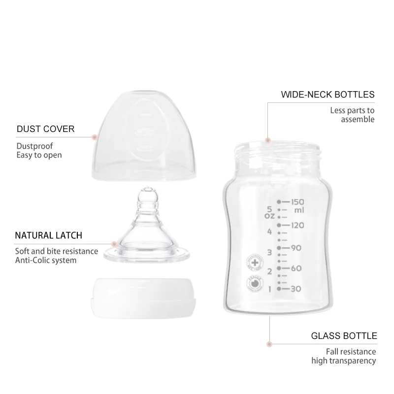 factory oem custom logo baby products BPA free Eco-friendly Newborn infant borosilicate glass baby feeding bottle