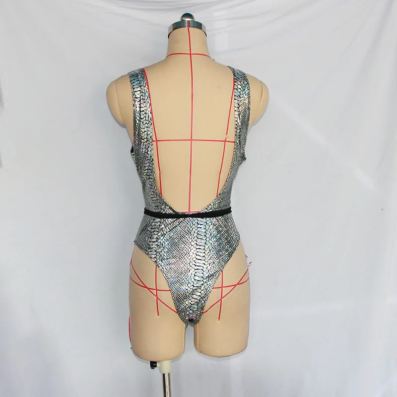 One-piece sexy  PU leather lace-up swimsuits for women