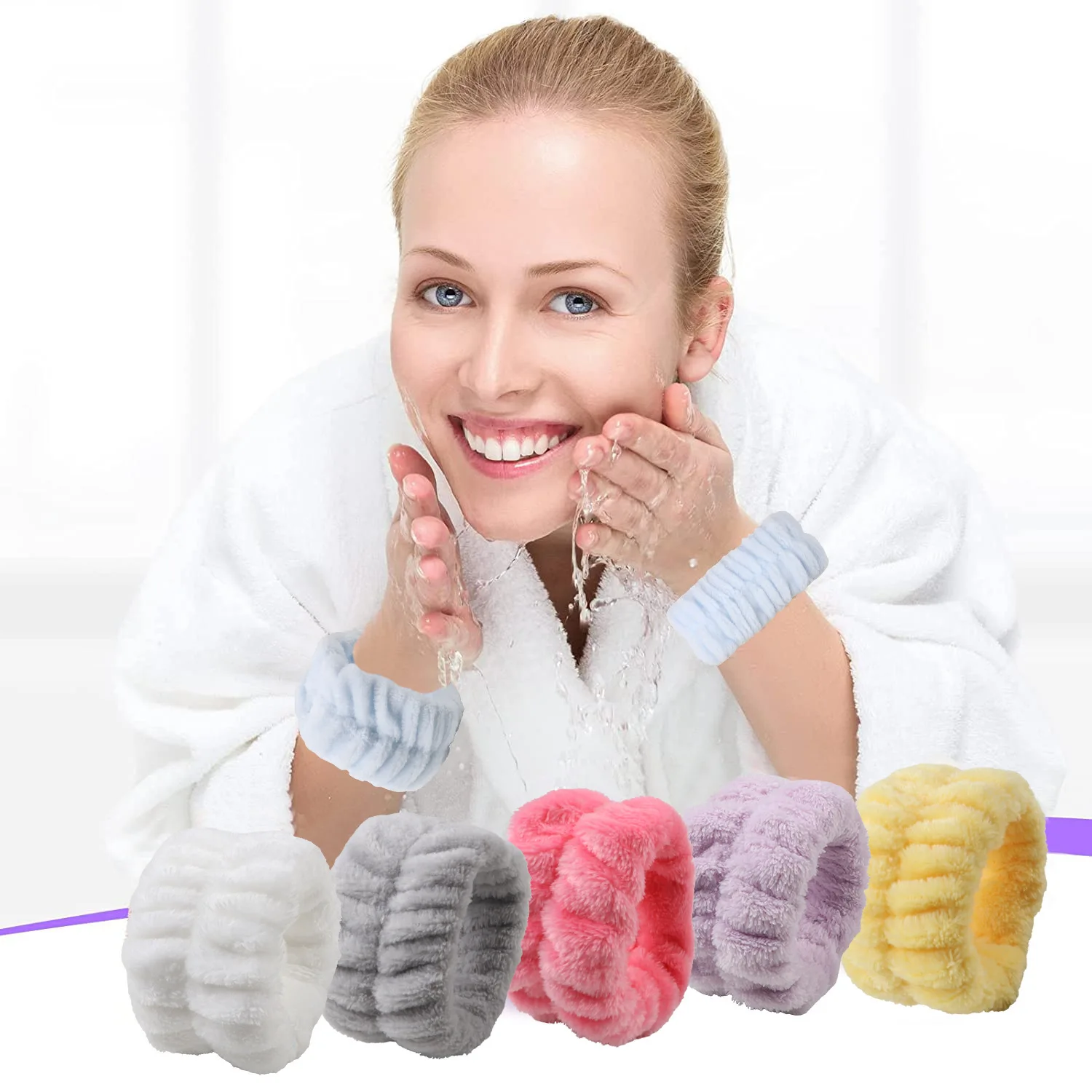 3 Piece Original Spa Headband and Wrist Wash band Face Wash Set Reusable Prevent Liquids From Spilling Down Your Arms