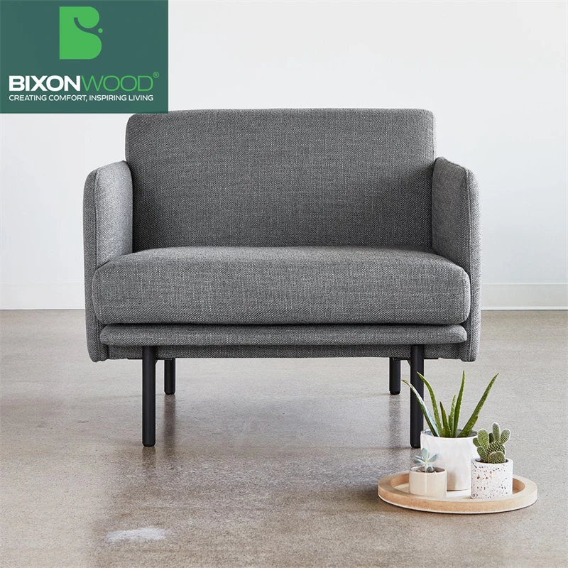 BIXONWOOD Modern One-Seater Fabric Wood Frame Sofa Powder Coated Legs Lazy Couch for Villa Hotel Furniture