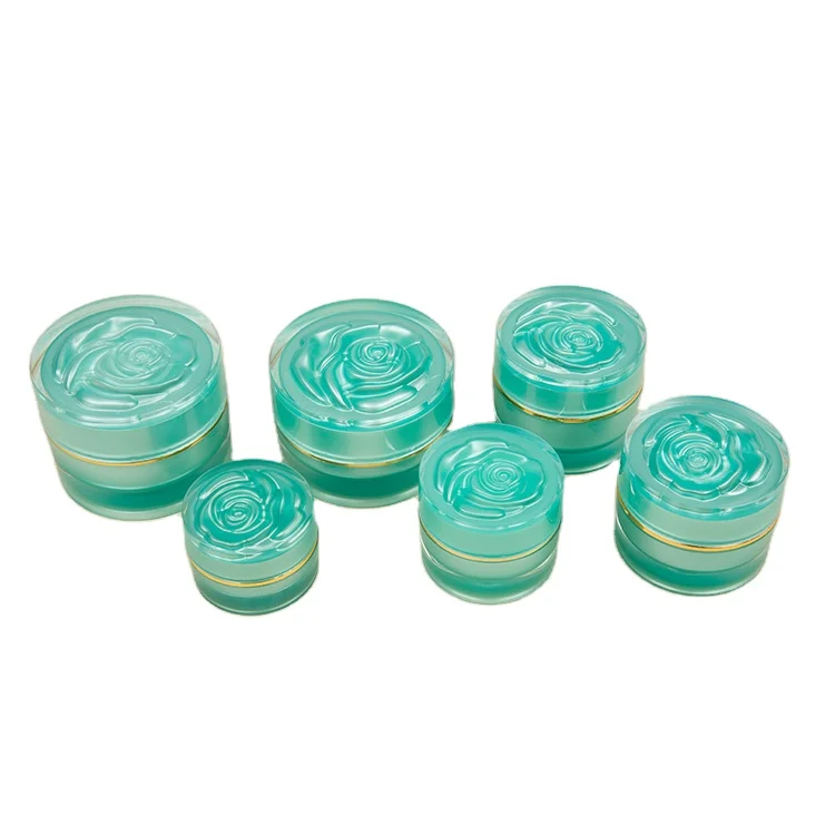 
Hengsheng manufacturer hot sale cylinder green color acrylic cream jar with flower decorative lid 5g 10g 15g 25g 30g 50g 