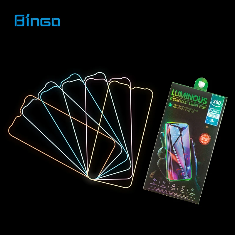 Glow in the dark glowing screen protector solid edge luminous tempered glass