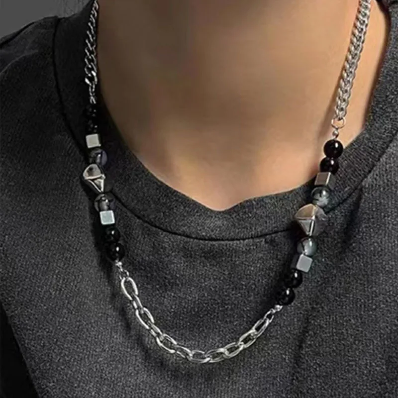 Hip Hop Geometry Star Multi layered Silver Necklace Stainless Steel Flower Beaded Necklace Punk Y2K Jewelry Accessories Party