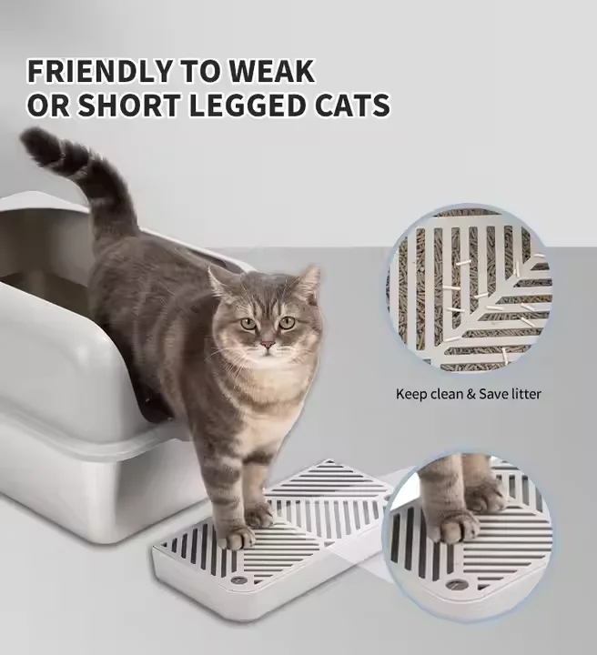 2024 Easy Install Large Stainless Steel Foldable Cat Toilet Pet Cleaning Litter Box with Plastic Accessories