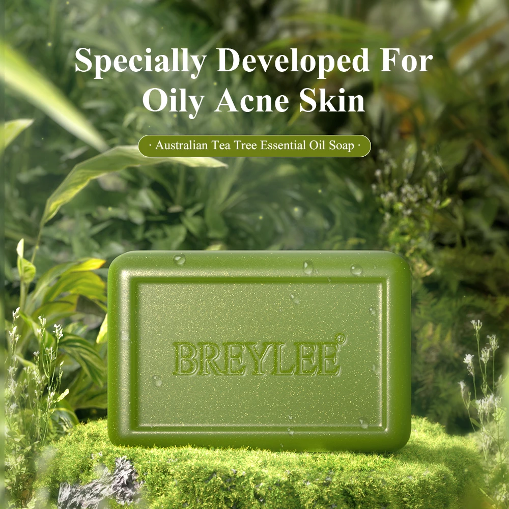 BREYLEE Organic Acne Treatment Tea Tree Soap Handmade Pimples Bar Oil Control Cleans Face Body Skin Care Bath