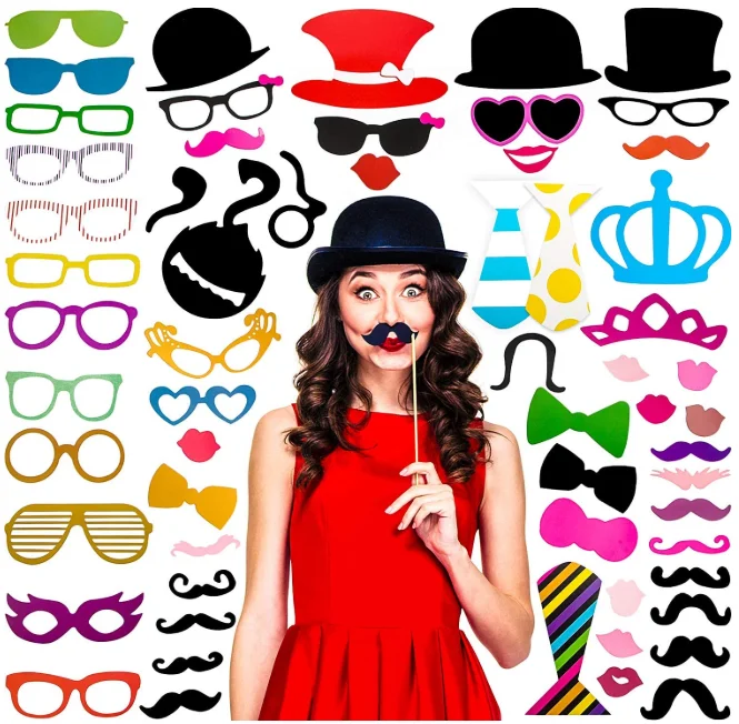 Custom DIY Costumes Mustache Hat Glasses Mouth Bowler Bowties Photo Props Kit for birthday Wedding festival event Party supplies