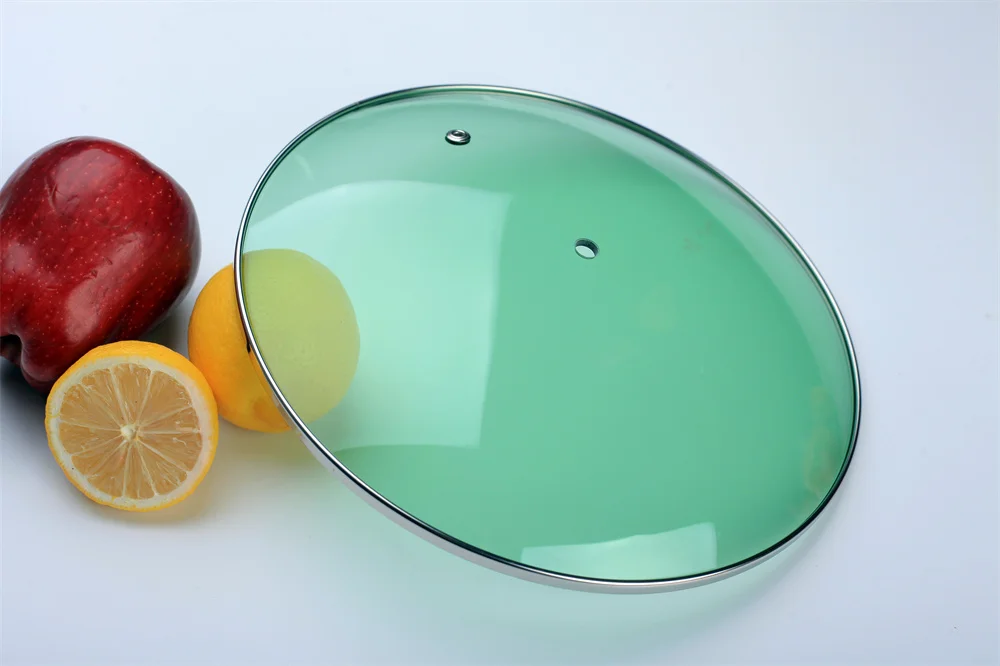 3mm glass 201ss rim C type clear  tempered glass lid with steam hole and handle for cooking pot