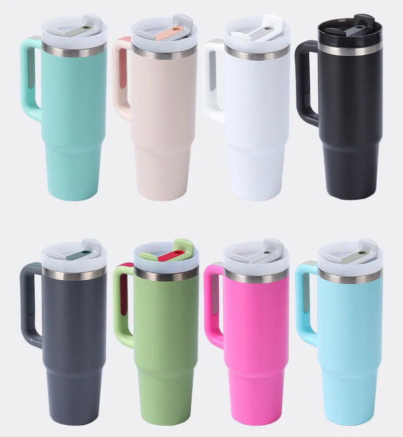 Best Seller 40oz/30oz Stainless Steel Tumblers Customized Wholesale Bulk Colored H2.0 Water Tumbler with Lid Handle for Travel