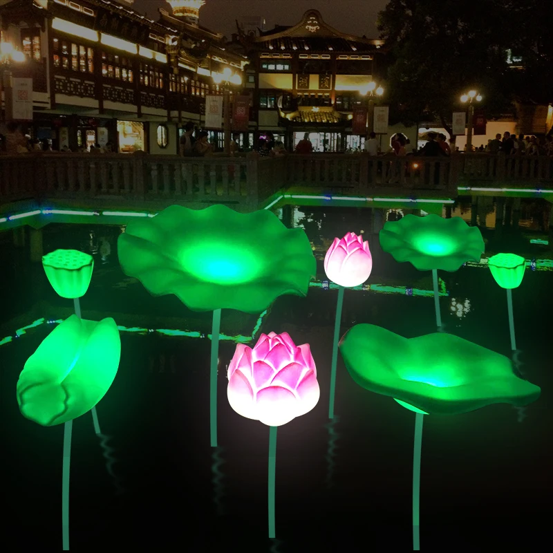 outdoor decorative modify lighting rose lotus lily camellia flower artificial light patio ground garden pond flower light