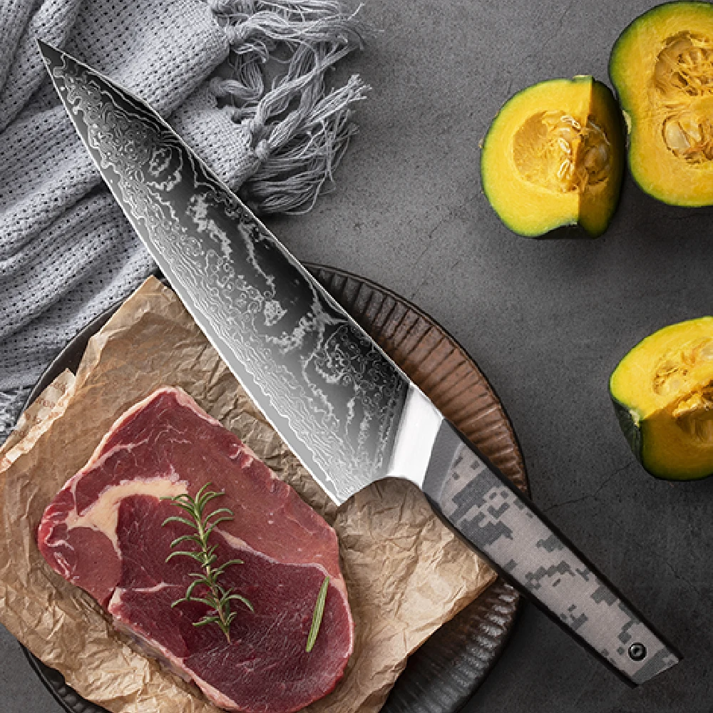 8 inch Japanese kiristuke kitchen knife with camouflage G10 handle