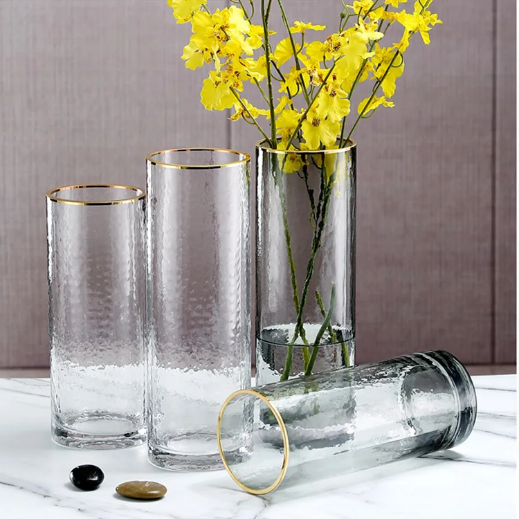New product NEW glass vases for wedding center piece luxury glass cup tall glass vases with gold rim
