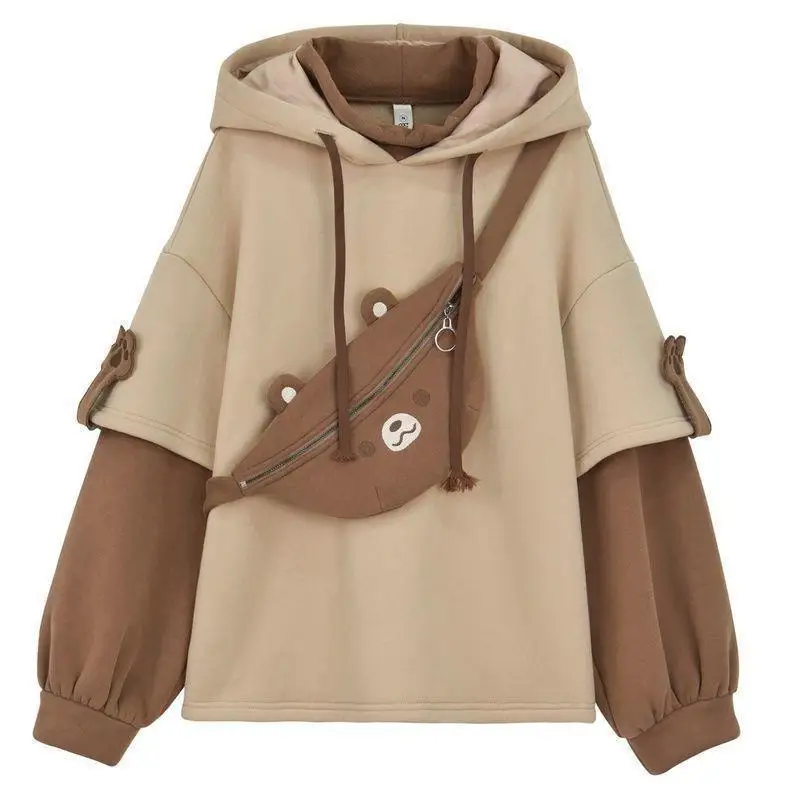 Harajuku Aesthetic Bear Anime Hoodie Women Korean Kawaii Crewneck Long Sleeve Oversized Streetwear Kpop Fall Winter Clothes Tops