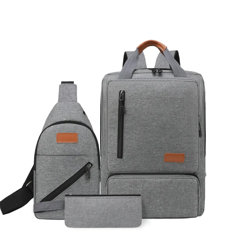 Morden Style 3 Pcs Set Backpack Men Outdoor Travel Backpack Polyester Book For Student Casual Bags