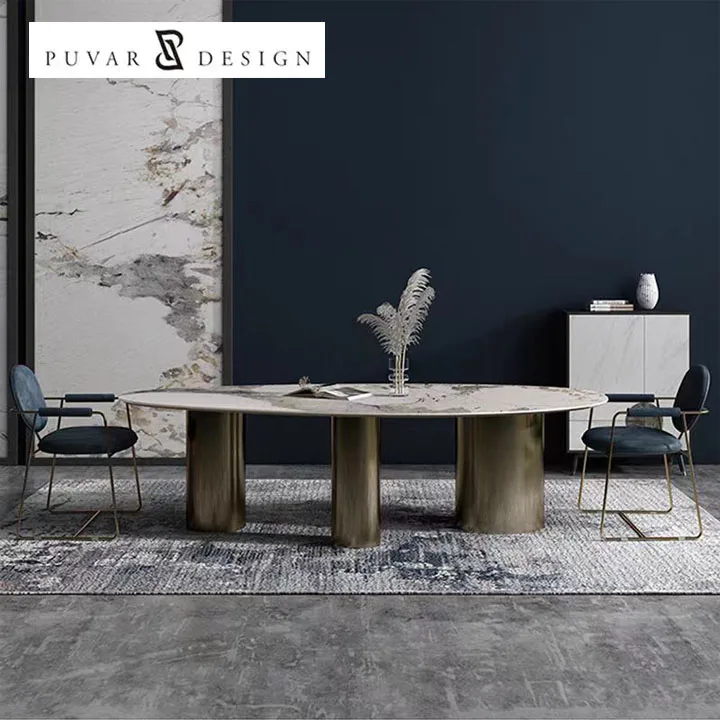 Marble stone table modern simple small apartment oval luxury stone design dining table