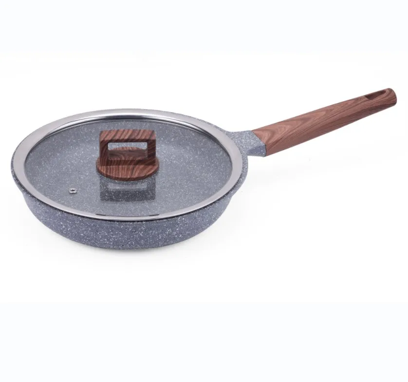 German Bevel Series 24/28cm Round Frying Pan Grey Granite Non-stick Coated Flat Cover MGC