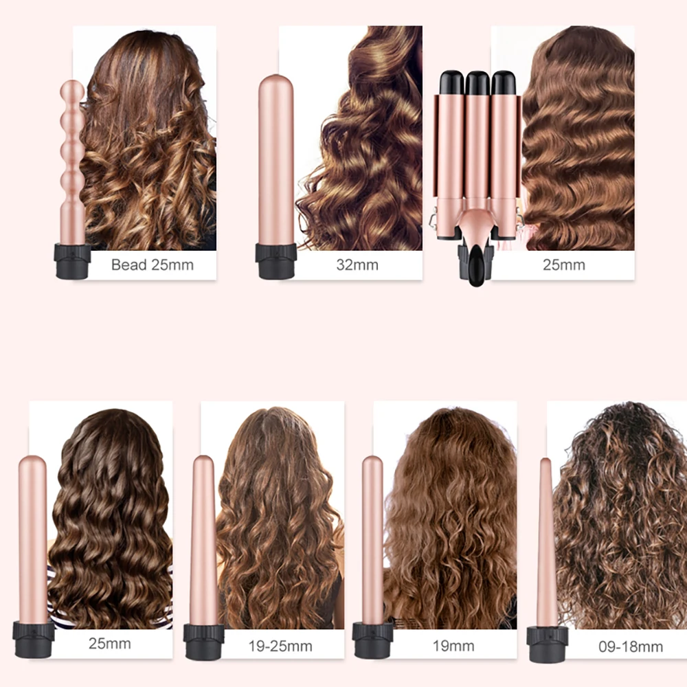 Professional Salon Hairdressing Tools PTC Heating Multifunction Hair Curler Wand Sets with 3 Barrel Wave Curling Iron
