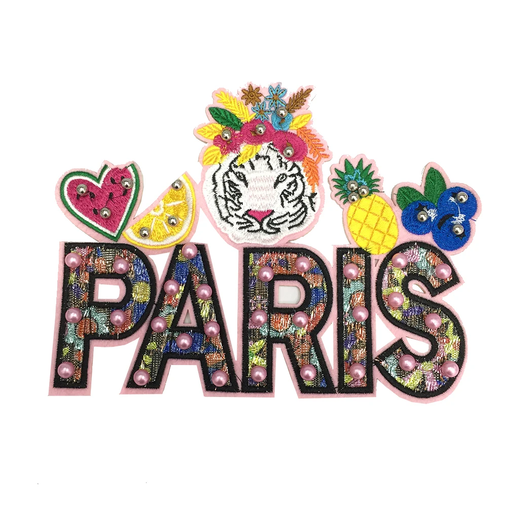 High Quality Iron On Flamingo Flower Pearls Handwork Sequins Embroidery Patches