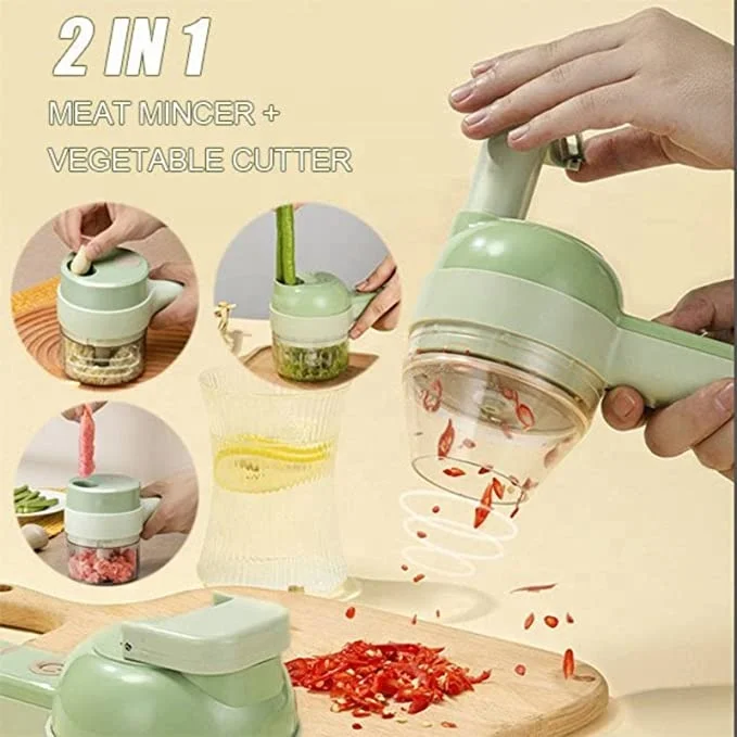 4 in 1 Handheld Electric Vegetable Cutter Set Food Choppers Garlic Vegetable Chopper Slicer machine with brush