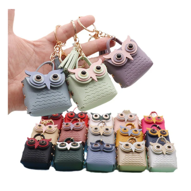 New Arrival Genuine Leather Coin Purse Wallet Custom Novelty Owl Wallet with Tassel and Ring