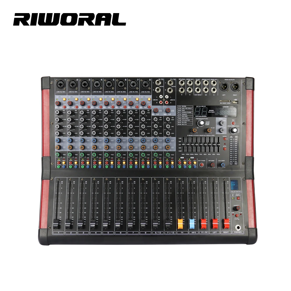 GB12D 12 channel 99 DSP power mixer effect sound console professional digital echo mixer power amplifier