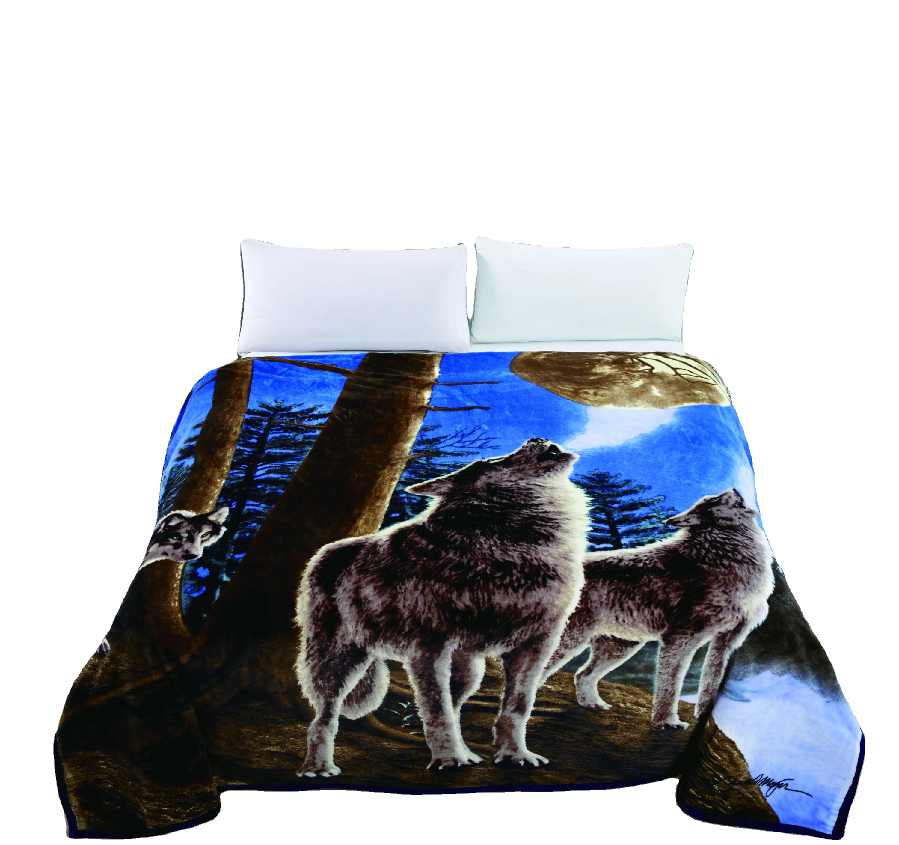 Anyu Animal Printed MOQ 1 Cheap Price 210*230cm Single Layer 400 GSM 100% Polyester Flannel Blanket in Stock Wolf Printed