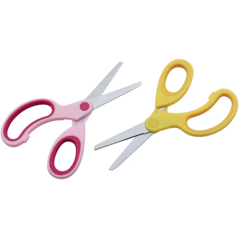 Handmade Small Stainless Steel Scissors with round Tip Safety Scissors for Students with Plastic Handle