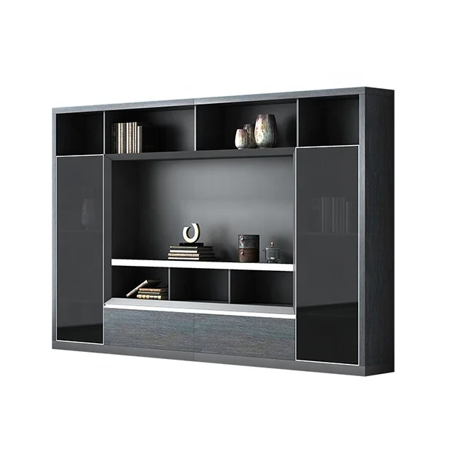 High end luxury glass doors wooden background office furniture file cabinet