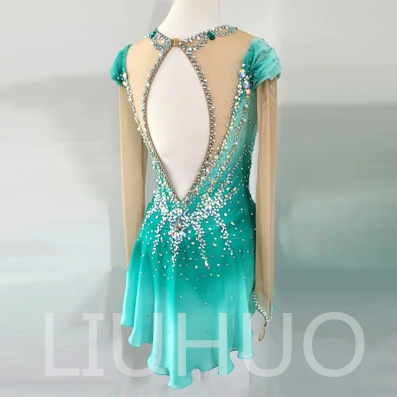 Girls Figure Ice Skating Dress Skating Ballet Dance Leotard Professional Quality Diamonds Dress CA Children