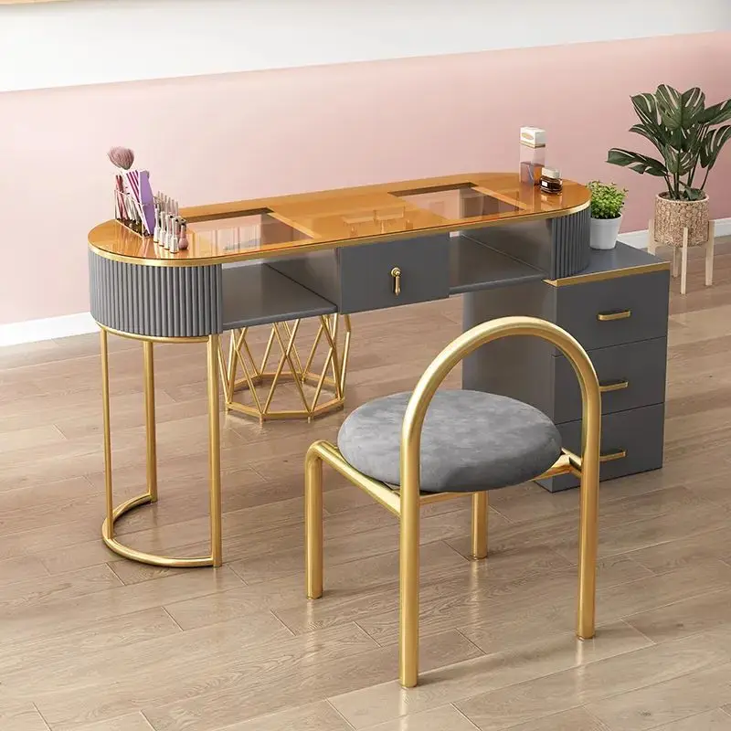 2023 Manicure table and chair set marble iron double storey table net celebrity single nail table