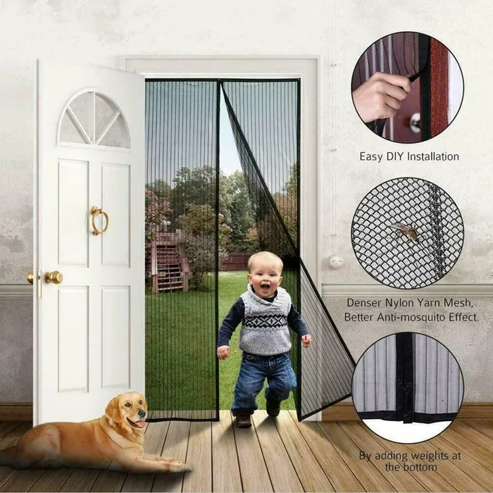 Magnetic Seal and Full Frame Hook & Loop Durable Polyester Mesh Curtain Door Net Screen