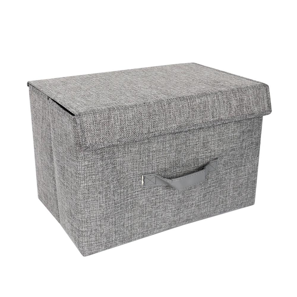 High Quality Foldable Liene Cloth Storage Box Bin with Lid for Home Closet Organizer